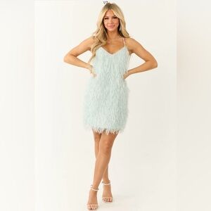 Mint Metallic Feather Textured Mini Dress